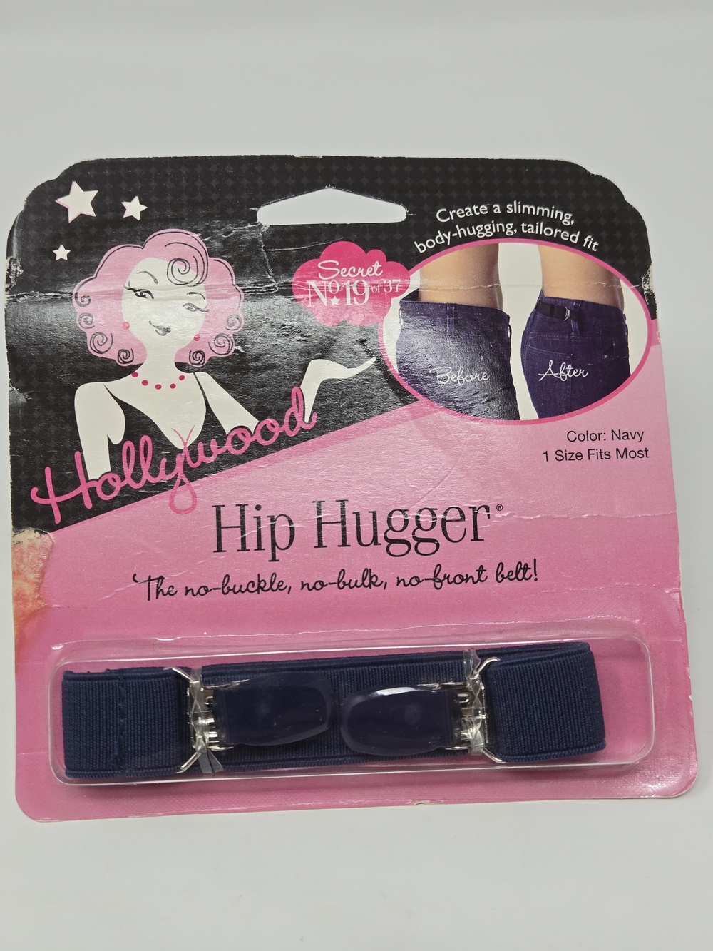 Hollywood Fashion Secrets Hip Huggers, Elastic Belt Alternative, Navy